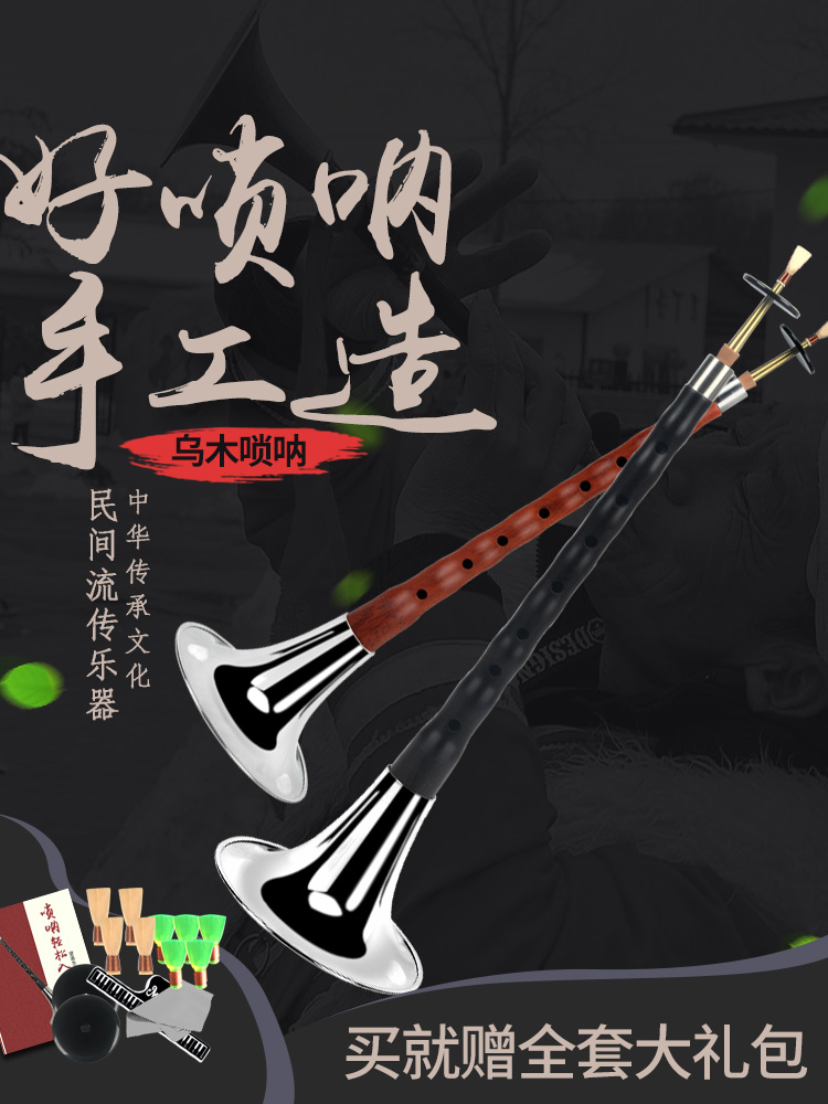 Ebony Ebony Suona musical instrument full set CEFGD tone Beginner old professional Children's size horn mahogany