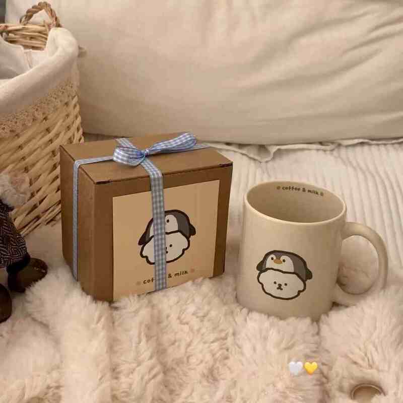 Cream Penguin Kitten Puppy Ceramic Mug ins Style Household Drinking Cup with Lid Girly Gift Cream Penguin Kitten Puppy Ceramic Mug ins Style Household Drinking Cup with Lid Girly Gift