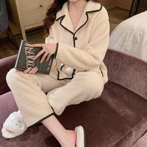 Coral fleece pajamas women 2021 new fall winter flannel lapel double-sided fleece new revelation ladies home clothing