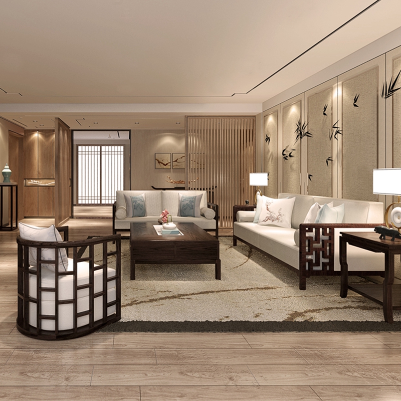 Yunshe New Chinese Sofa Solid Wood Villa Dapingshu Living Room Furniture Four Three Two Single U-shaped Combination Set