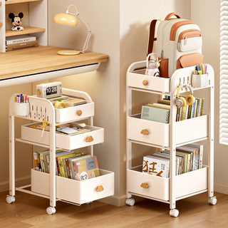 Movable Bookshelf Storage Rack, Multi-Layer Under-Desk Trolley for Books and Snacks, Kitchen Storage Rack, Wheeled Cabinet for Home Use