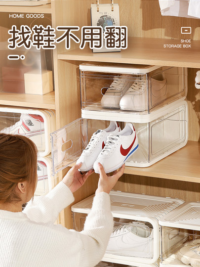 Internet-Famous Plastic Shoe Box Storage Box, Transparent Aj Shoe Cabinet, Storage Solution for Shoes, Space-Saving, Dust-Proof, Hard Plastic