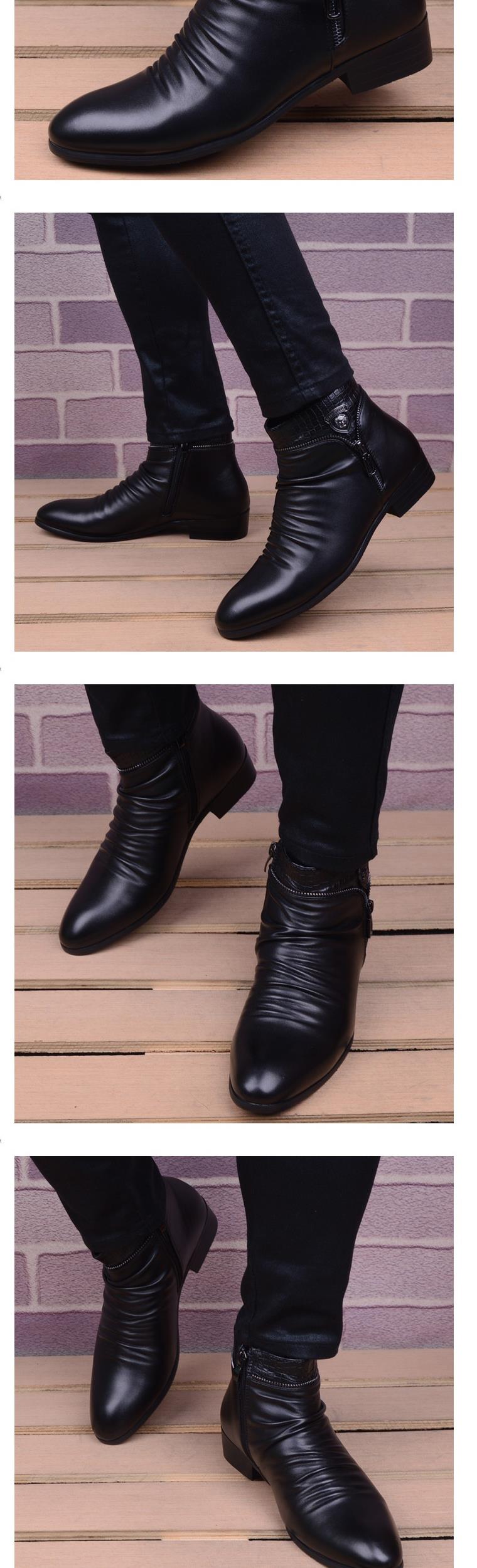 Giày cao nam chính hãng Martin boots nam Giày da nam cao cổ của Anh phiên bản Hàn Quốc của xu hướng giày da nam cổ ngắn dây kéo - Giày ống