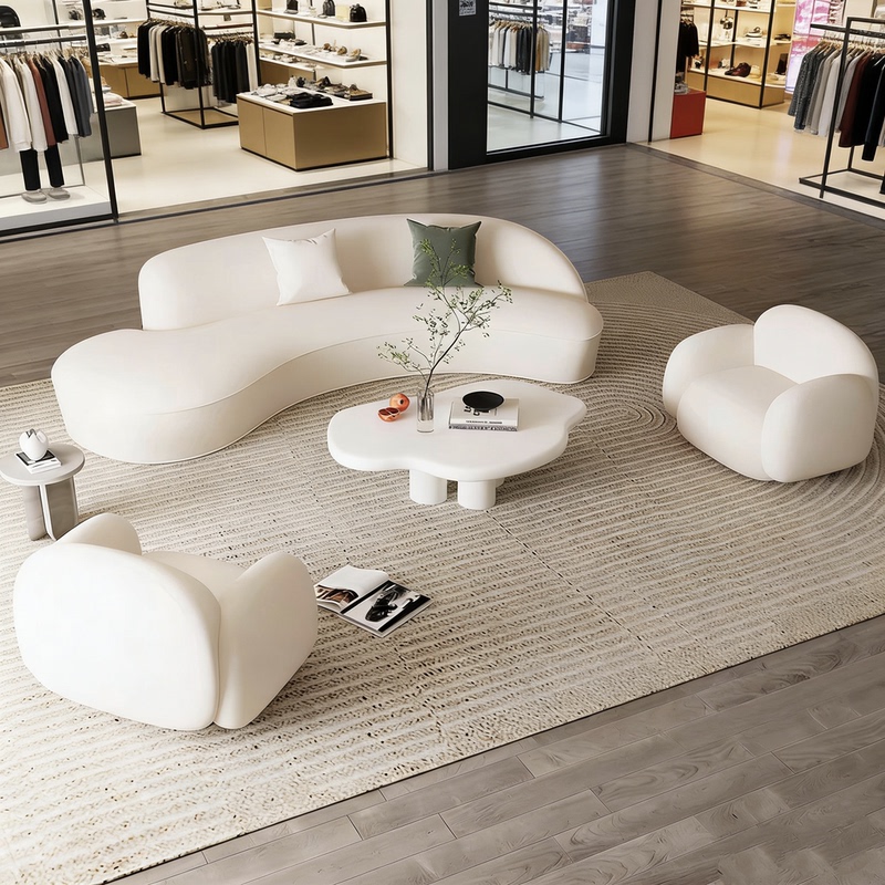 Small Apartment Living Room Cat Claw Leather Sofa Beauty Salon Curved Reception Negotiation Clothing Store Sofa Rest Area Trendy Model