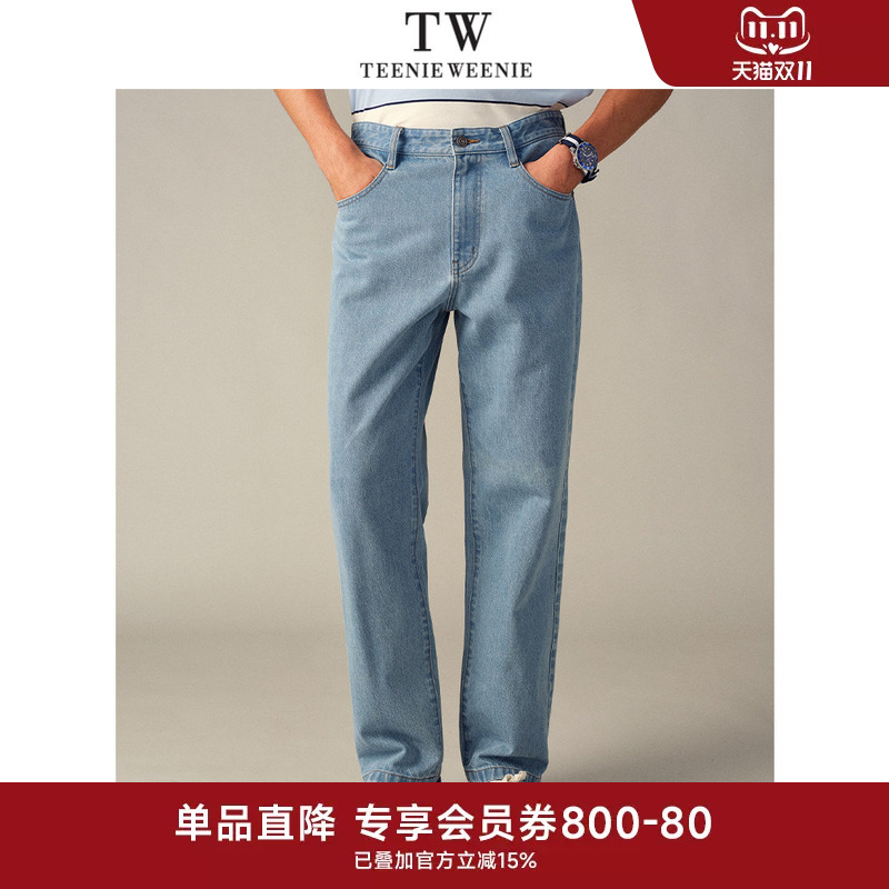 Teenieweenie Men's Twill Washed Retro Straight Loose Denim Pants