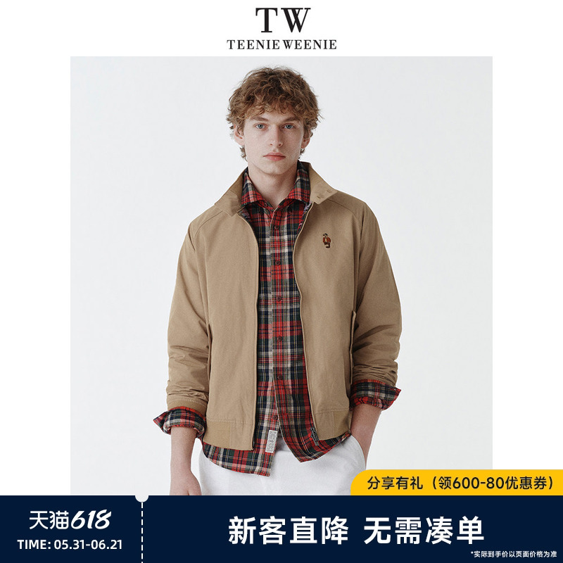 Teenieweenie Men's 2026 Spring Retro American Style Stand Collar Commuter Executive Coach Jacket Teenieweenie Men's 2026 Spring Retro American Style Stand Collar Commuter Executive Coach Jacket