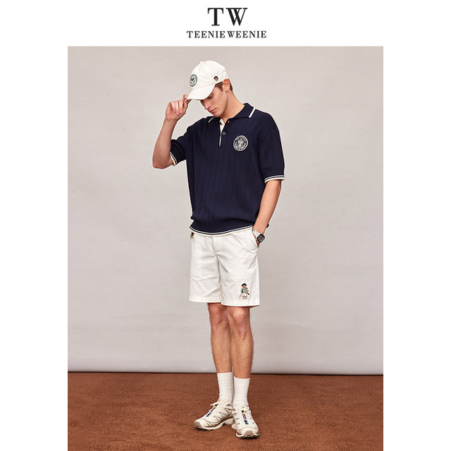 TeenieWeenie Bear Men's Summer Couple Embroidery Contrast Color Short Sleeve Knitted POLO Shirt trendy