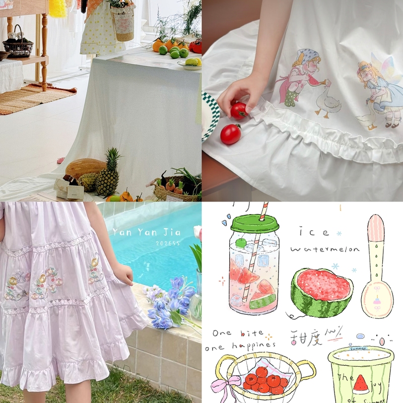 【Xi Zi Brand】【The Top.1 in Physical Stores】Summer Blue Halter Neck Off-Shoulder Lace Cotton Dress 88055