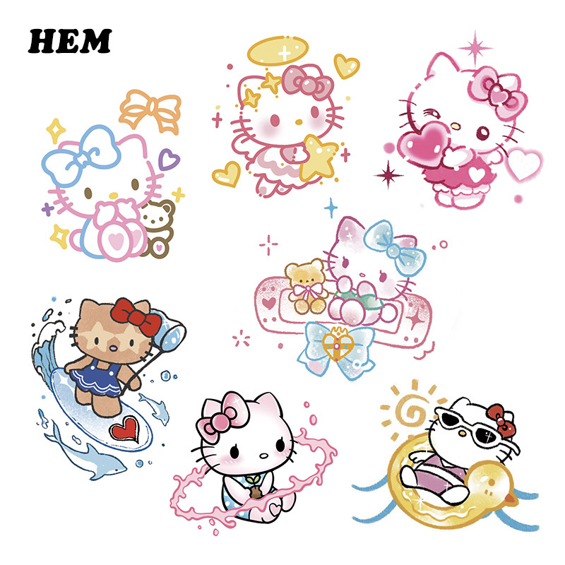 Kt Cat Colorful Tattoo Stickers Are Waterproof, Long-Lasting, Cute Cartoon Designs for Hands, High-Quality, Realistic, Suitable for Music Festivals, Washable for Children