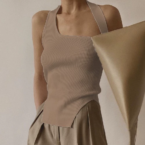 Вязаный белый танк Tap Take Halter Top Top Женский жилет -свитер