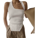 Вязаный белый танк Tap Take Halter Top Top Женский жилет -свитер