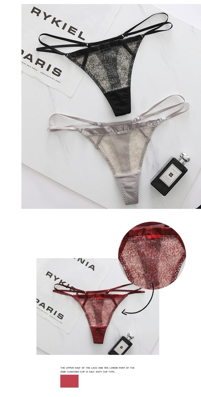 [Bán hàng trực tiếp] Sáu con thỏ Ren eo thấp Thong Thong Sense Sense gạc bông mờ Quần xà cạp mỏng - G-string