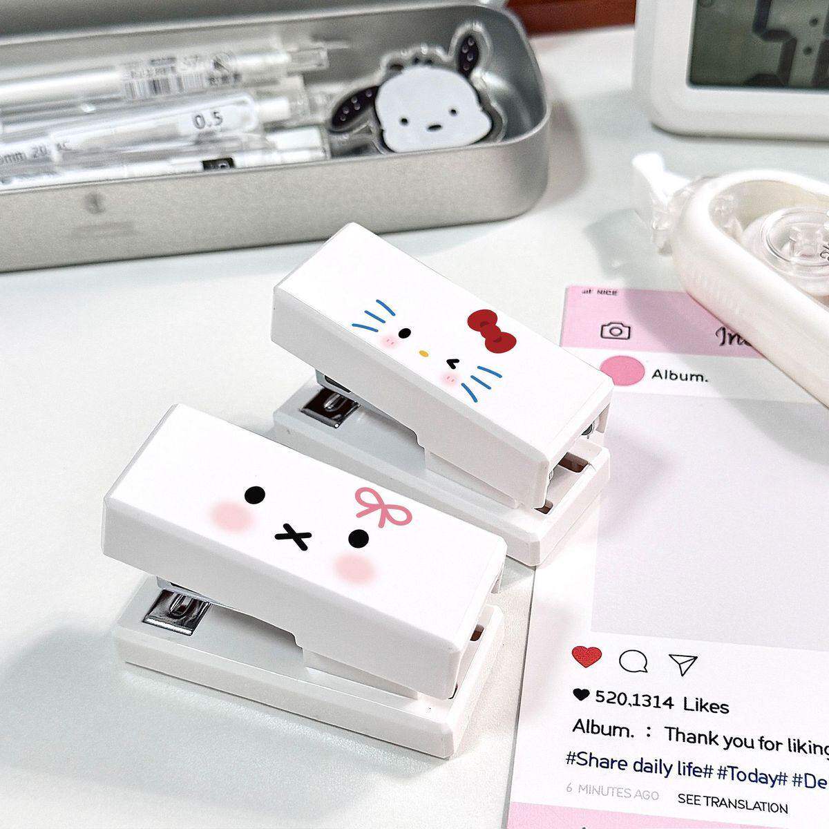 Cute expression mini stapler, high-looking stapler, student handbook, test paper binder, office portable card head