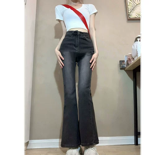 Tide, приталенный мегафон, джинсы, осенние приталенные ретро штаны, высокая талия