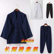Taoist supplies Taoist clothing Taoist clothing clothing buckle short sleeve short sleeve jacket trousers navy blue set thin