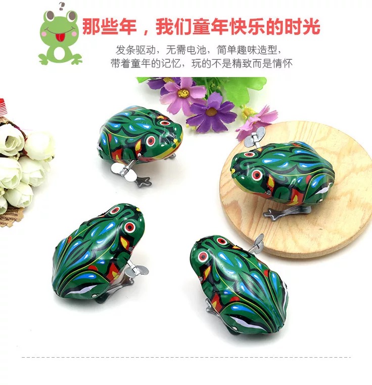 Iron Sheet Green Frog Jump Frog Clockwork Child Toddler Classic 80 Rear Hot Sell Toy Ground Stall