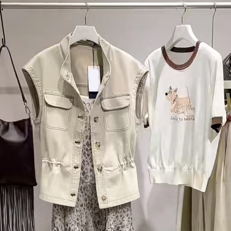 Workwear Style Light Beige Drawstring Sleeveless Vest for Women 2026 Summer New Loose Stand Collar Single-Breasted Slimming Top Workwear Style Light Beige Drawstring Sleeveless Vest for Women 2026 Summer New Loose Stand Collar Single-Breasted Slimming Top