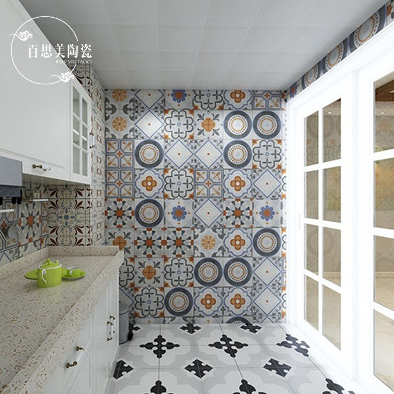 Nordic Cement Brick 300x300 Restaurant Balcony Antique Flower Brick Background Wall Floor Brick Toilet Kitchen Tile-Taobao