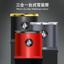 Cigar scissors metal sharp high-end desktop three-use caliber knife V scissor flat cutting blade multi-functional gift box packaging