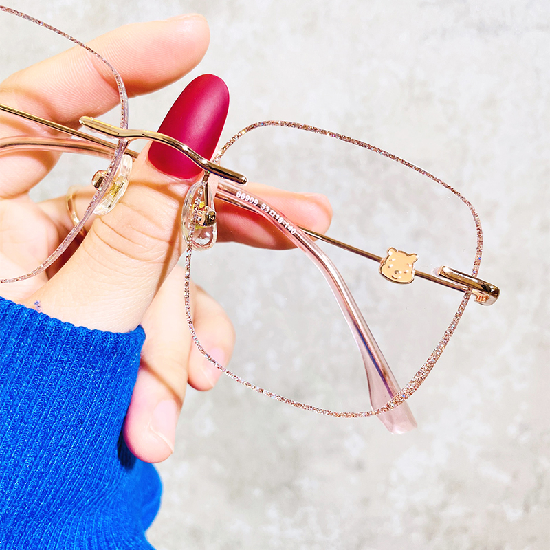 Frameless glasses myopia female with degree diamond cutting edge color without border frame ultra-light Korean edition tide