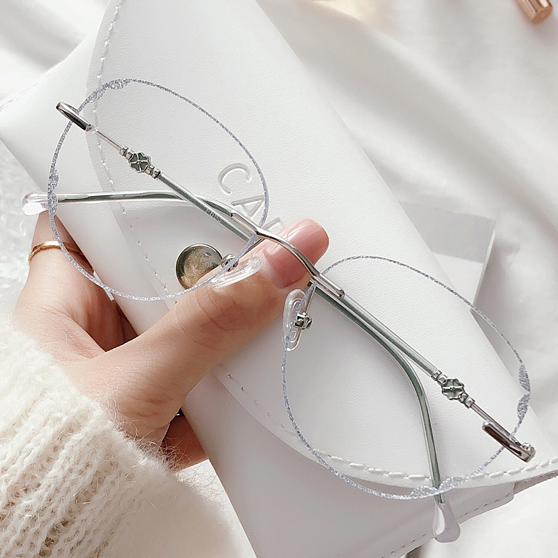 Korean Version Tide Myopia glasses female can be equipped with degree astigmatism round face without frame diamond cut edge eye frame net red