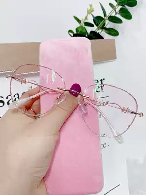 Little red book rhinestone myopia glasses women can be equipped with degree plain decoration frameless Diamond trimming frame Net red tide