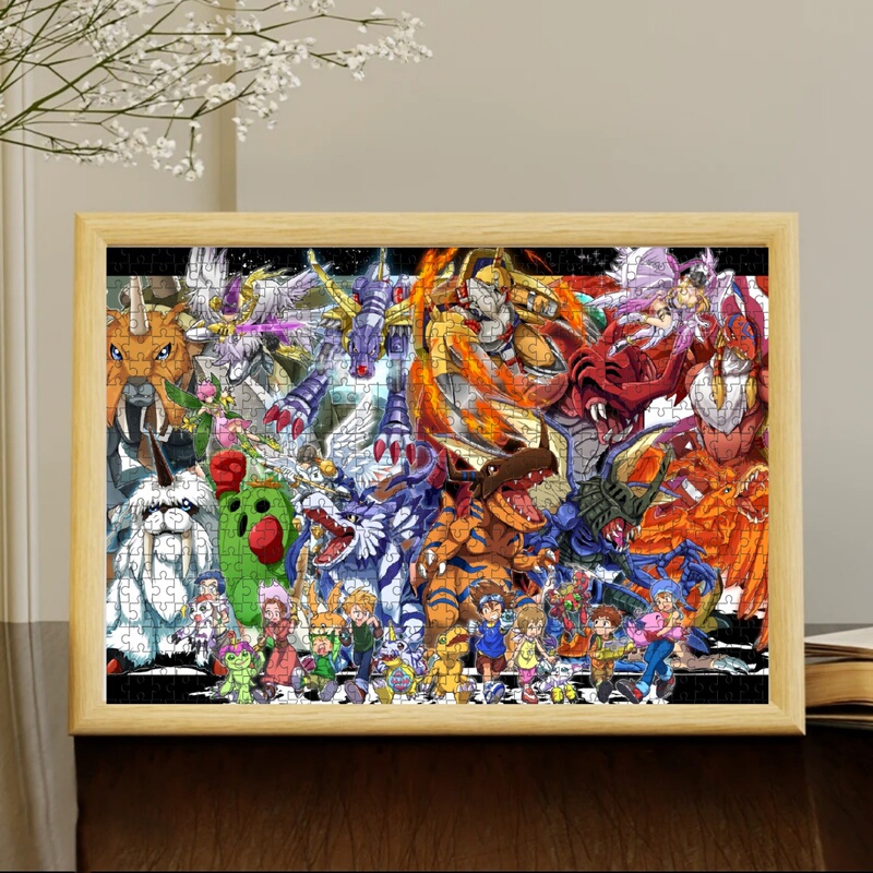 Digimon Family Portrait Anime Peripheral Puzzle Wooden Photo Frame Gift for Best Friend Children's Birthday Gift Desktop Decoration