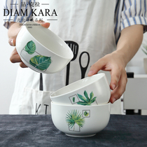 Household ceramic eating instant noodle bowl rice creative green plant Nordic INS salad bowl snack soup bowl set new product