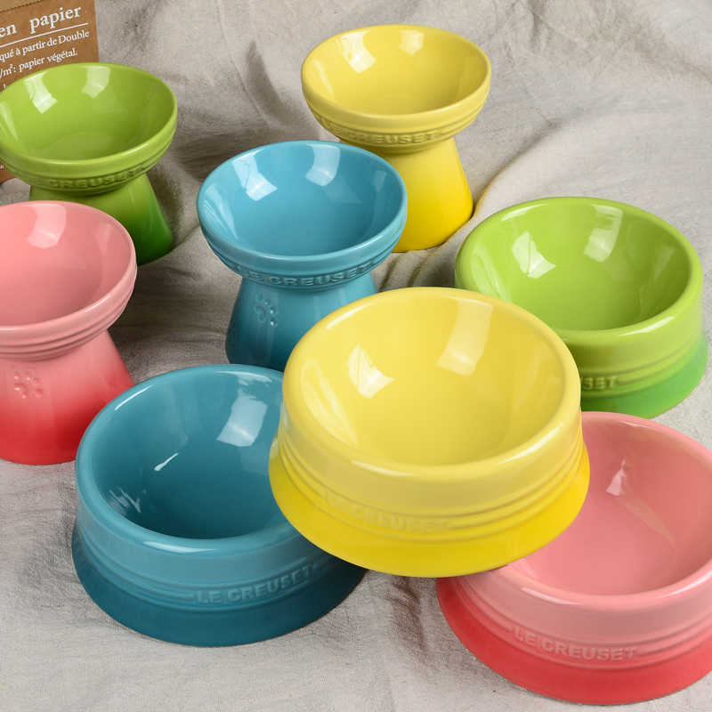 出口法国猫咪狗狗食器宠物平碗犬猫通用陶瓷碗珐琅现货包邮