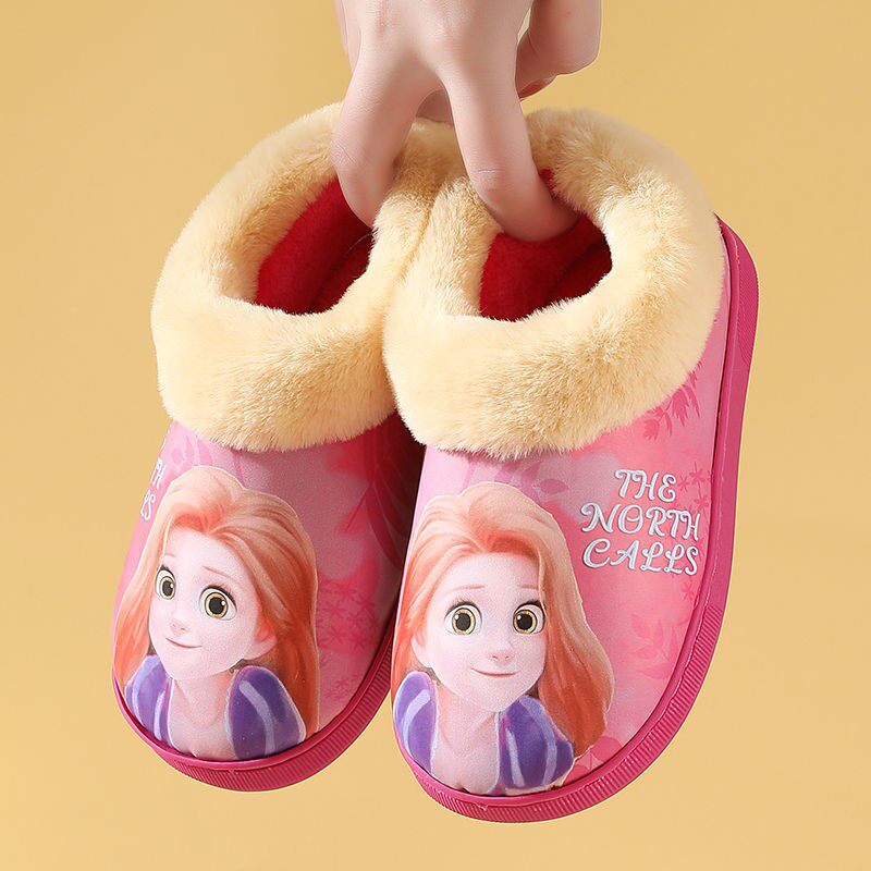 New children's cotton shoes winter bag root pu boys and girls soft bottom non-slip cartoon home warm cotton shoes