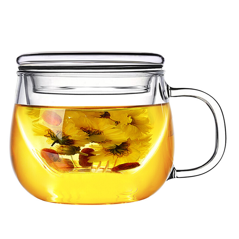 博堡圆形过滤茶水分离泡茶杯玻璃带盖透明花茶网红女办公水杯包邮