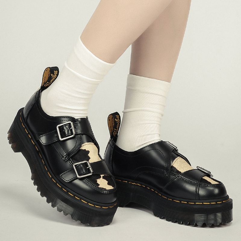 Zokn New Sidney Monk Thick-Soled Martin Shoes with Cow Print, Women's Height-Increasing Monk Shoes, Goodyear Zokn New Sidney Monk Thick-Soled Martin Shoes with Cow Print, Women's Height-Increasing Monk Shoes, Goodyear