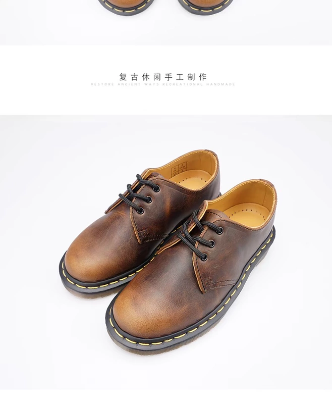 zokn1461 retro da ngựa điên đôi giày Martin nữ Goodyear đau khổ da vài đôi giày đơn nam giày Martin cổ thấp - Giày cắt thấp