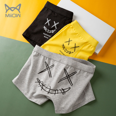 猫人男士内裤男平角裤纯棉透气青年卡通个性