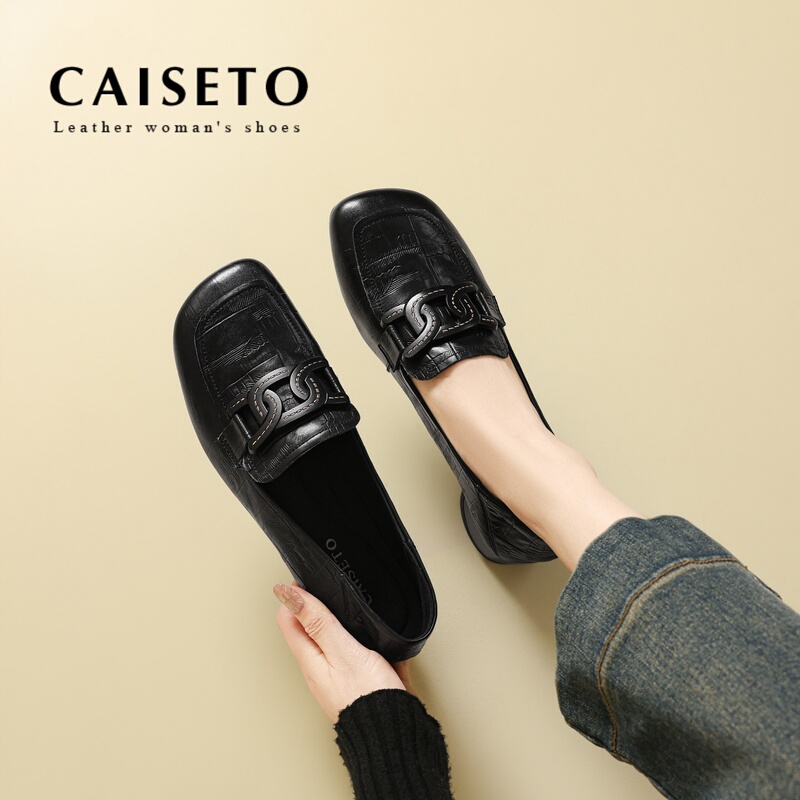 Caiseto Colorful Poem Picture Fashionable and Exquisite Decorative Buckle Versatile Loafers Retro Chunky Heel Comfortable Large Size Women's Shoes Caiseto Colorful Poem Picture Fashionable and Exquisite Decorative Buckle Versatile Loafers Retro Chunky Heel Comfortable Large Size Women's Shoes