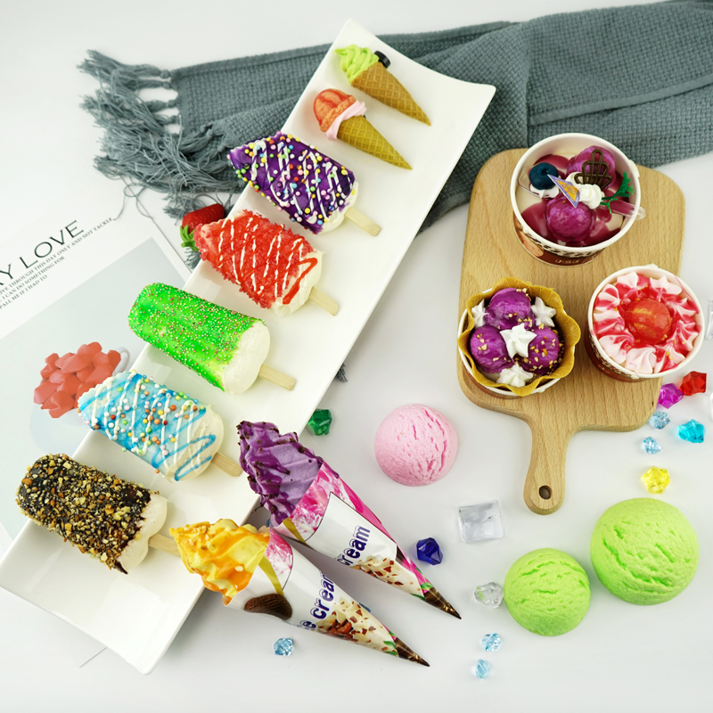 Ice Cream Model Simulation Sweet Drum Swing Piece Commercial Creativity Display Props Fridge Stick Spherical Fake Ice Cream Ice Cream