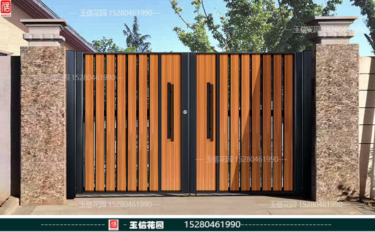 Custom villa courtyard gate wood grain aluminum alloy garden door double door primary and secondary door delicate garden door