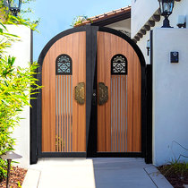 Internet celebrity European wood grain aluminum garden door courtyard door aluminum art courtyard door French retro arched door electric door