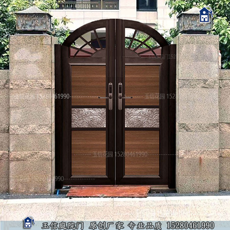 Aluminum alloy wood grain villa gate courtyard door outdoor door European garden door pineapple lattice wooden door courtyard entrance door