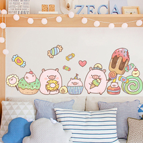 Creative personality cartoon pig kindergarten childrens room wall stickers self-adhesive wall stickers decorative small pattern