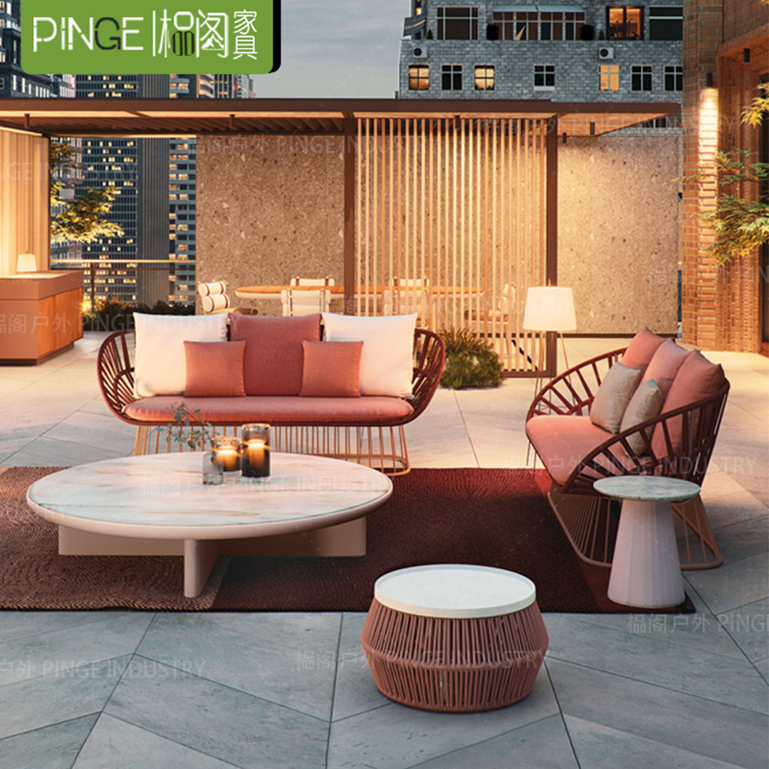 Outdoor rattan chair designer model room rattan combination sofa creative garden courtyard balcony sofa coffee table furniture