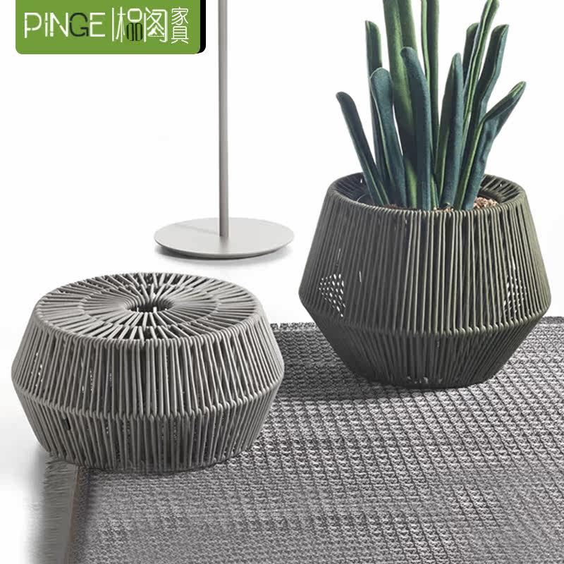 Outdoor rattan flower box creative imitation rattan flower pot small round coffee table balcony courtyard rattan art hotel gardening flower trough flower table