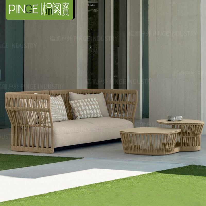 Outdoor sofa balcony Nordic model room rattan sofa three-seat outdoor courtyard rattan coffee table rattan chair sofa