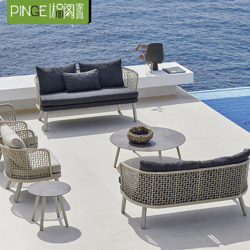 Outdoor Sofa Rattan Sofa Villa Living Room Garden Rope Furniture Soft Decoration Model Room Balcony Casual Rattan Sofa