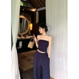 Комплект, бюстгальтер-топ, майка топ, штаны, в американском стиле, с открытой спиной, свободный прямой крой