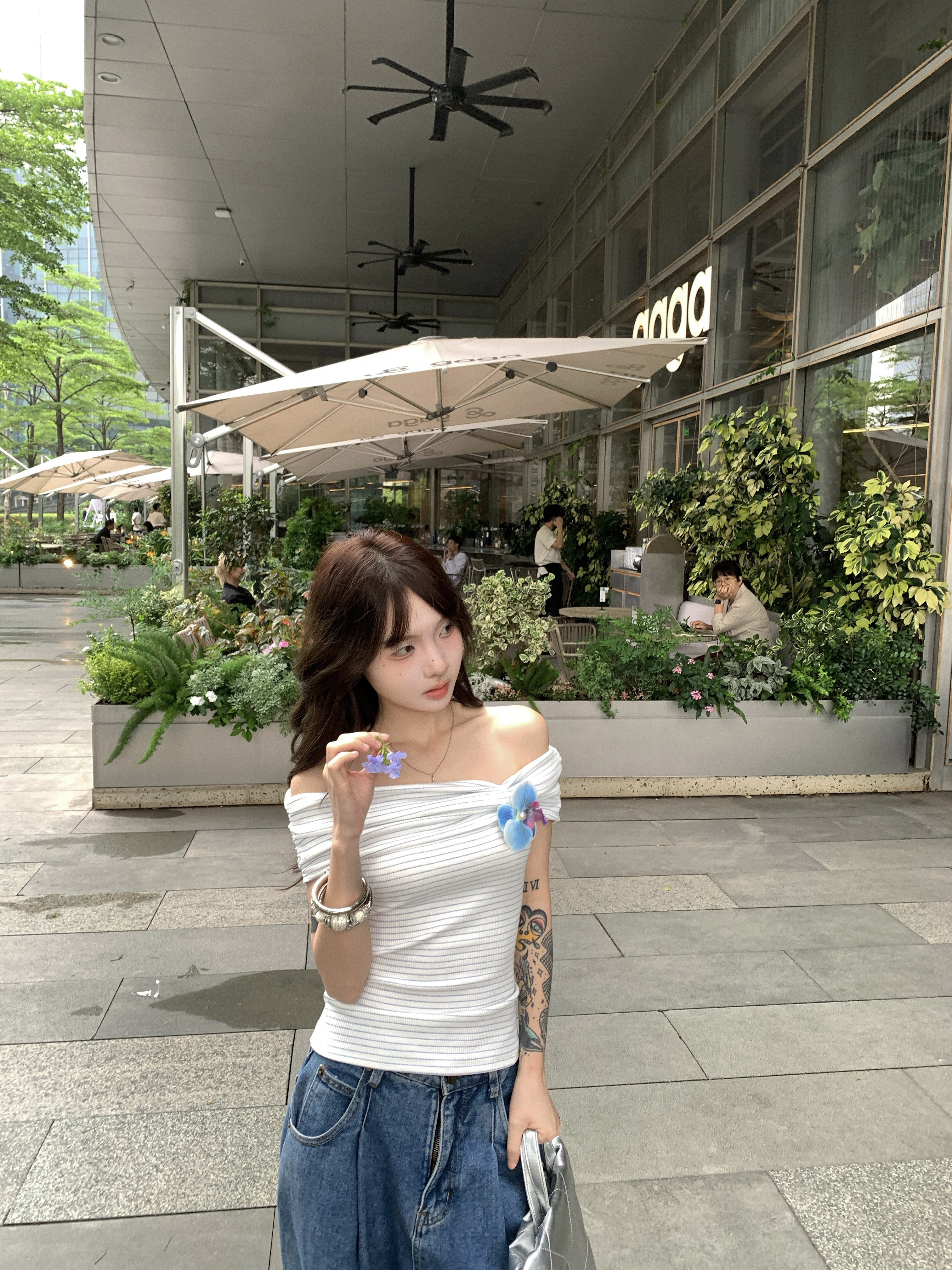 Black Strawberry Striped Off-Shoulder Sleeve T-Shirt For Women Summer 3D Flower Pure Desire Unique Stunning Short Top_voghion.com