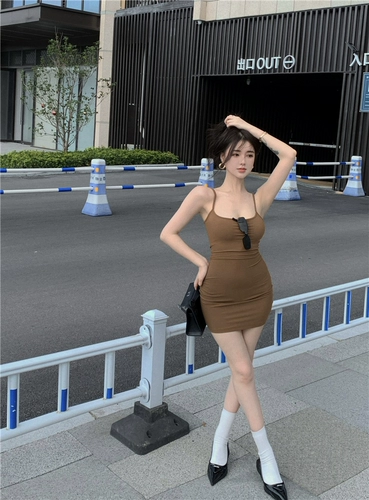 Синее сексуальное летнее платье, приталенная дизайнерская юбка, платье-комбинация, эффект подтяжки, с акцентом на бедрах, в обтяжку, в корейском стиле, с открытой спиной