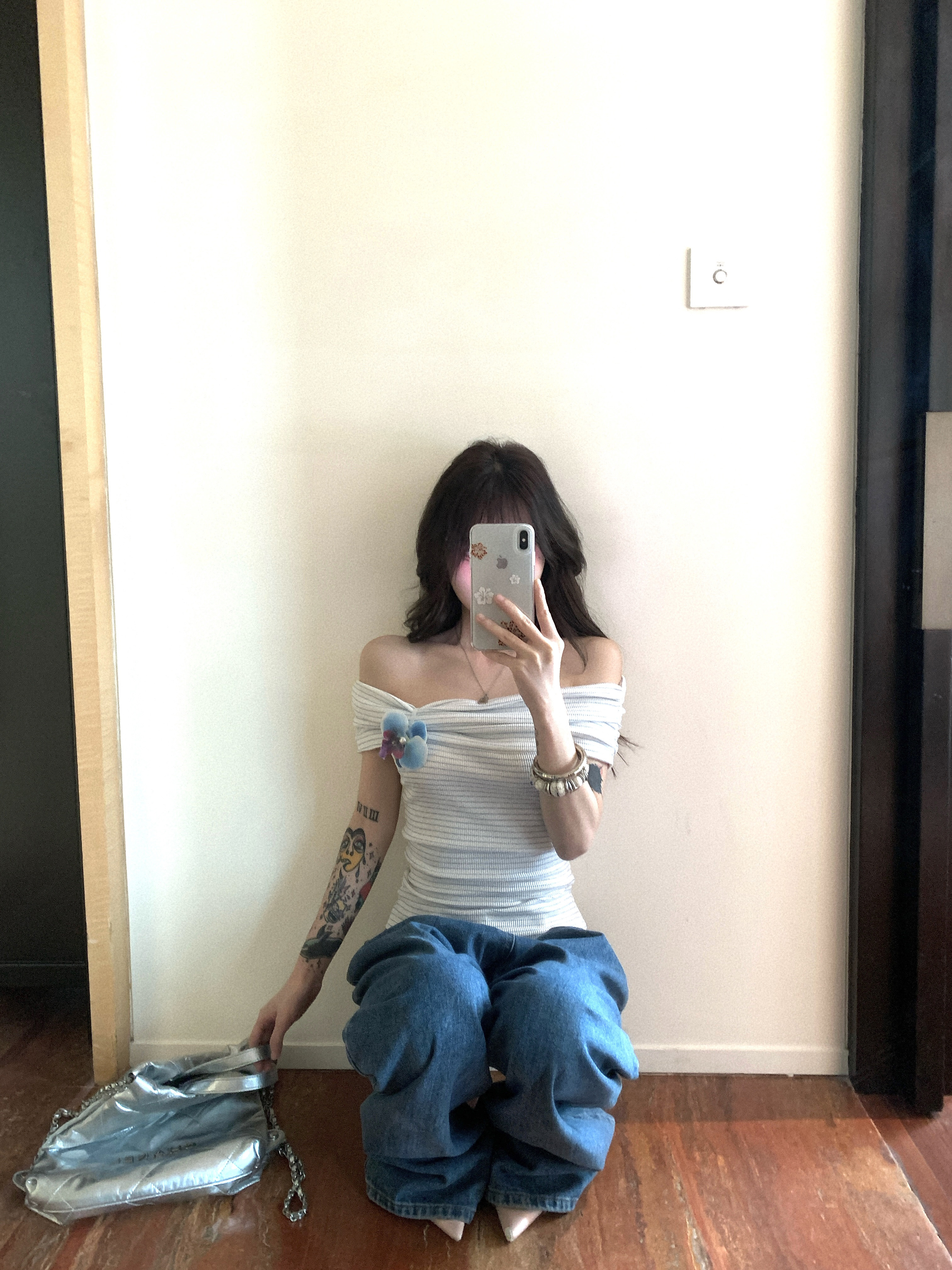 Black Strawberry Striped Off-Shoulder Sleeve T-Shirt For Women Summer 3D Flower Pure Desire Unique Stunning Short Top_voghion.com