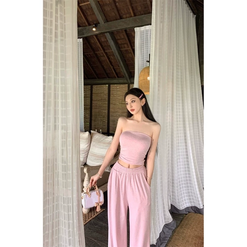 Комплект, бюстгальтер-топ, майка топ, штаны, в американском стиле, с открытой спиной, свободный прямой крой