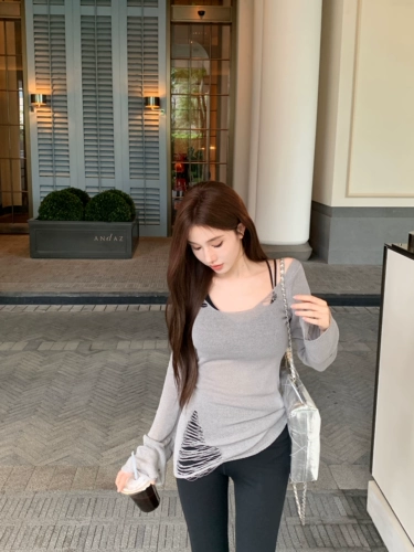 Трикотажный летний свитер, тонкий дышащий дизайнерский лонгслив, защита от солнца, тренд сезона, облегающий крой